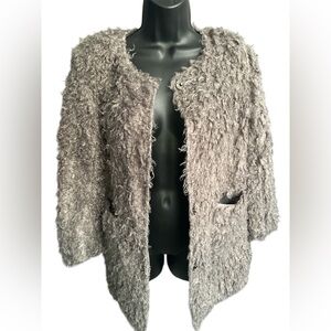 ANN TAYLOR Fuzzy Gray Open-Front Jacket